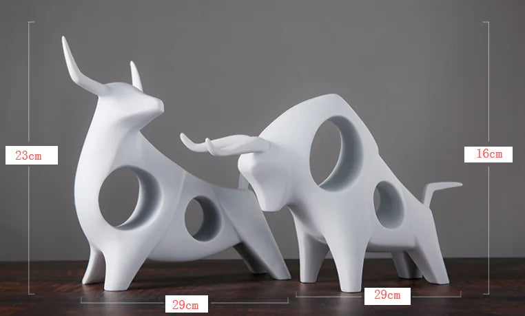 Modern Black and White Bull Figurine for Home Decor